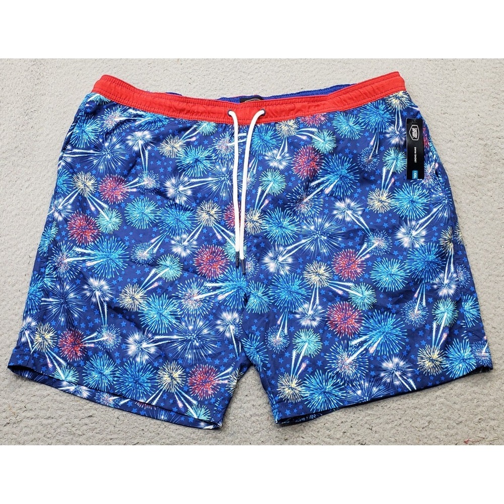 Berkley Jensen Swim Trunks Mens XXL Multi Fireworks Stars Mesh Lined Water Polo